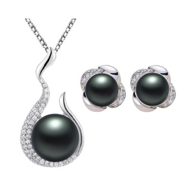 Natural Freshwater Pearl Jewelry Set w/Sterling Silver Chain 1