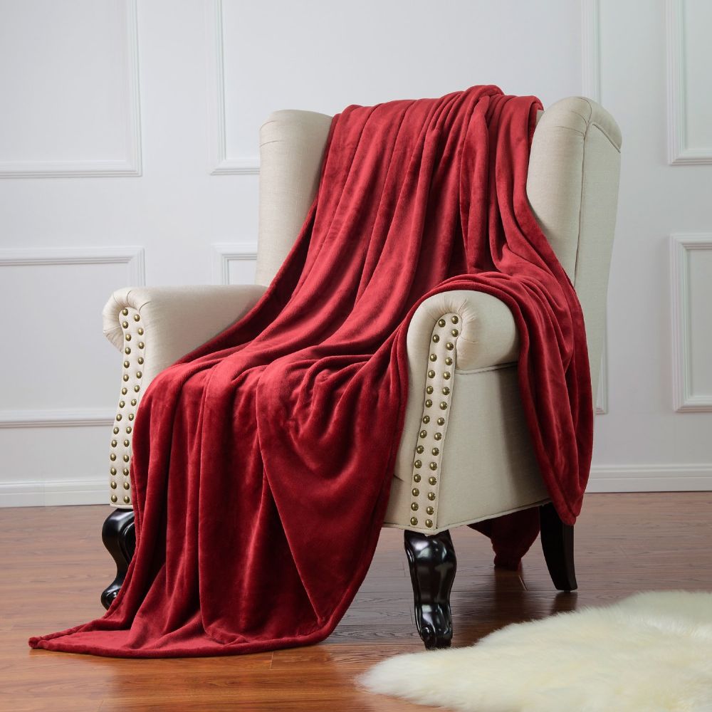 Flannel Fleece Luxury Blanket Burgundy Throw