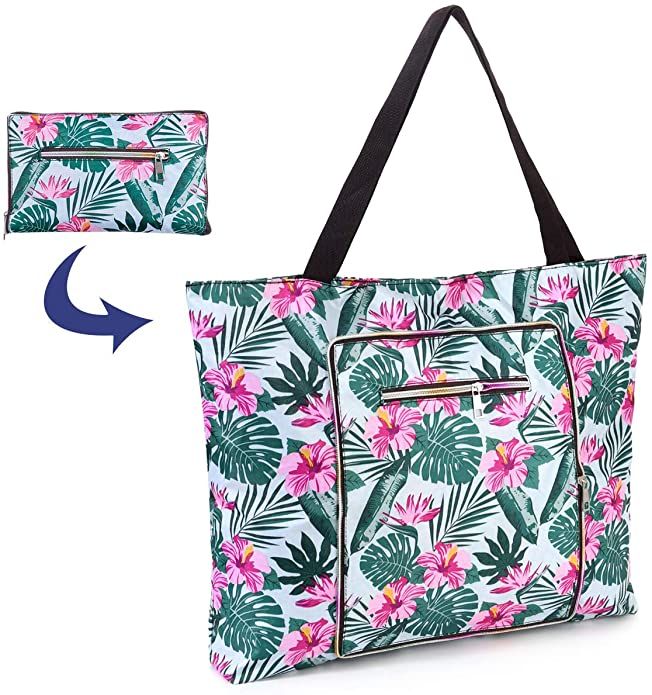 Foldable Large Waterproof Tote Bag with Zipper for