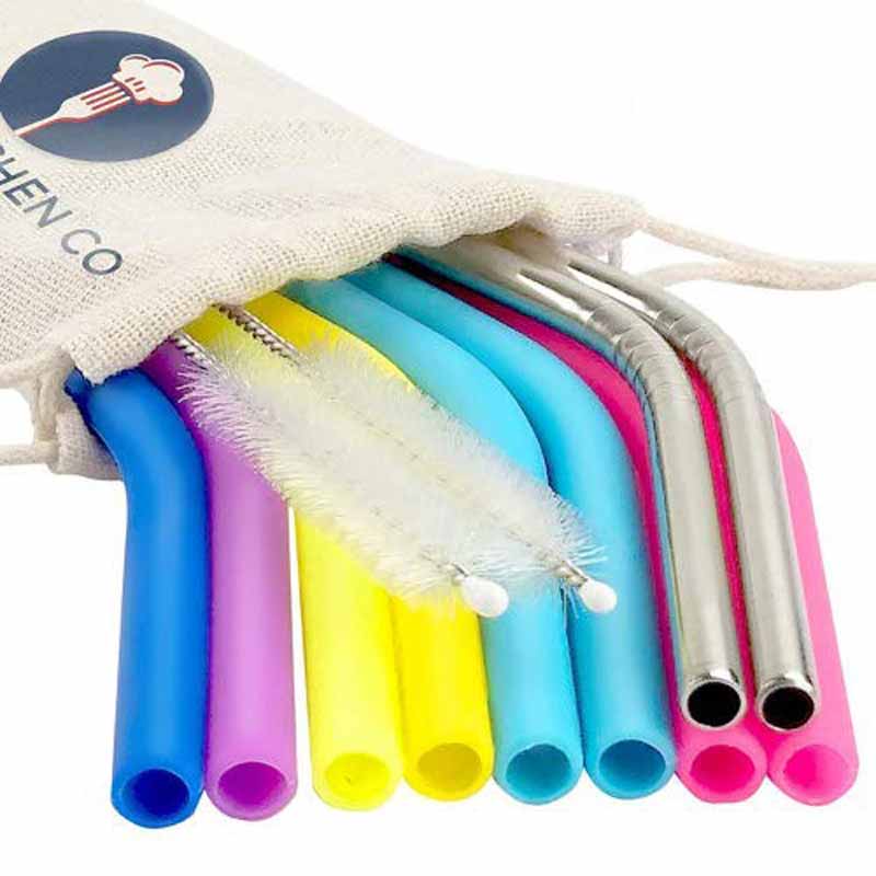 Reusable Silicone & Stainless Steel Drinking Straws
