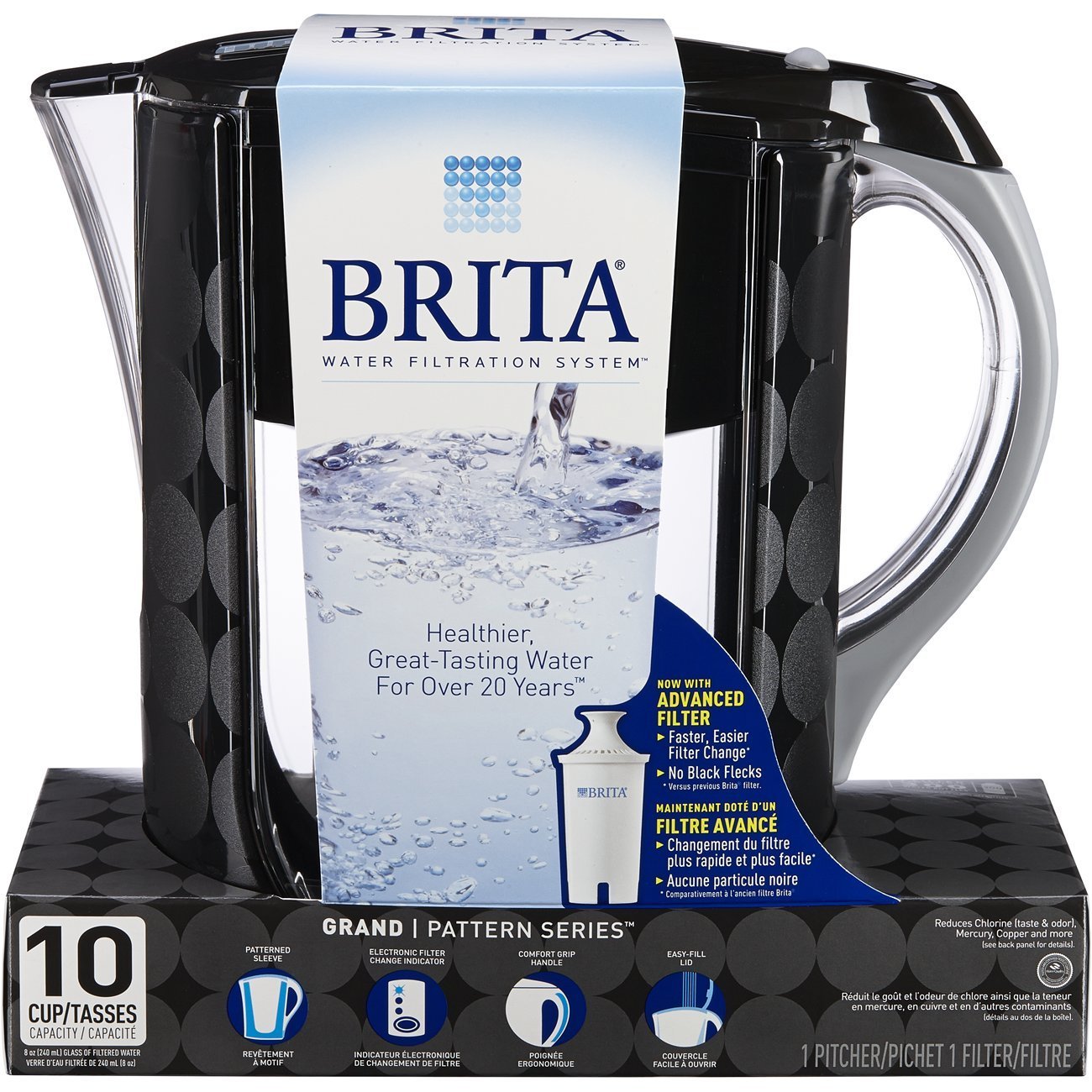 Brita 10 Cup Grand BPA Free Water Pitcher with 1