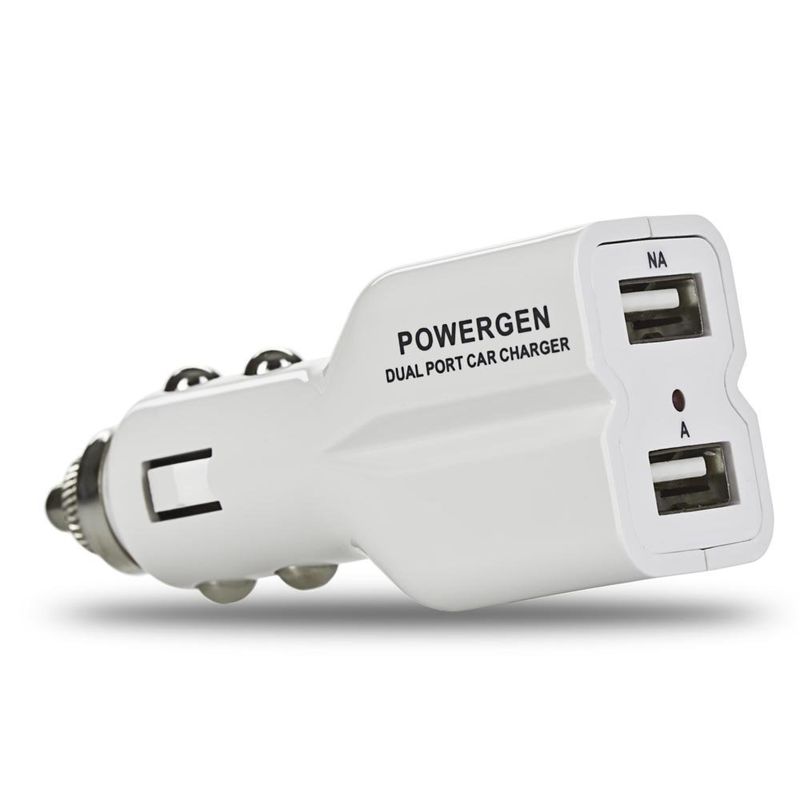 Car charger PowerGen White Dual USB 4.2A (20W