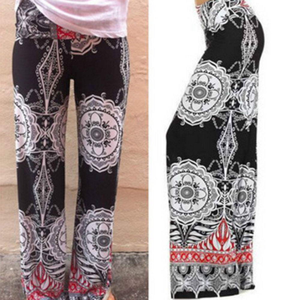 Women's Floral Casual Wide Stretch Pants Loose Palazzo Trousers EGP346 ...