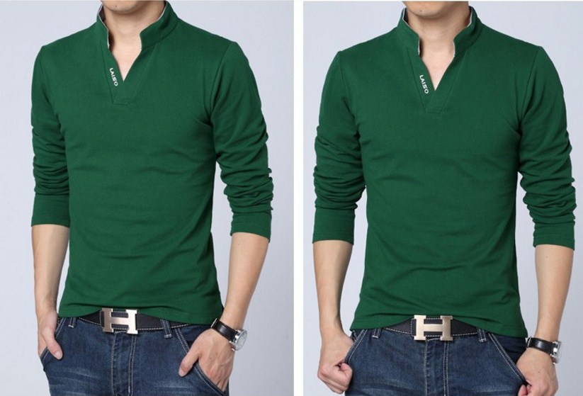 TripleClicks.com: Casual Long Sleeve Slim Fit Cotton Men's Green T-Shirt