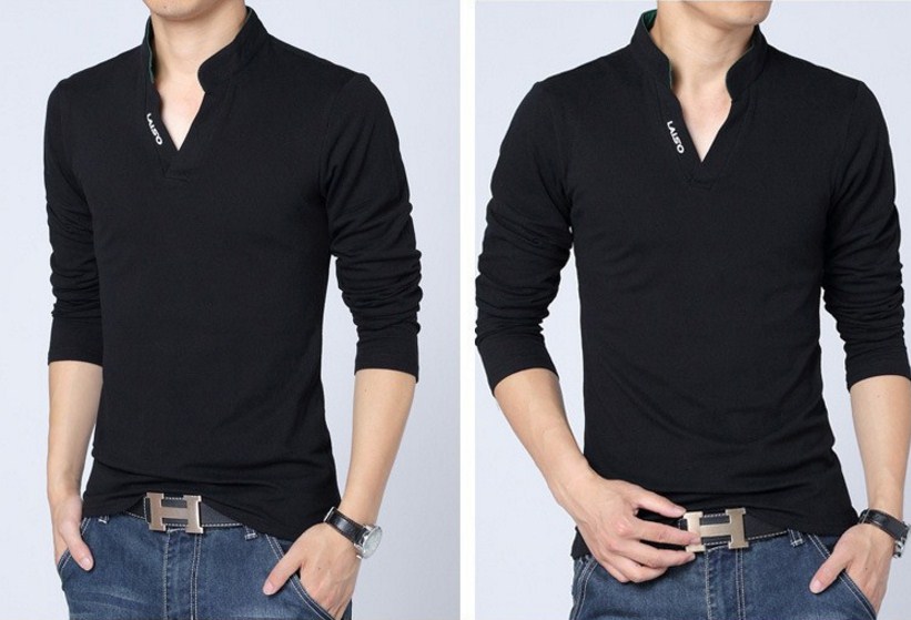 TripleClicks.com: Casual Long Sleeve Slim Fit Cotton Men's Black T-Shirt