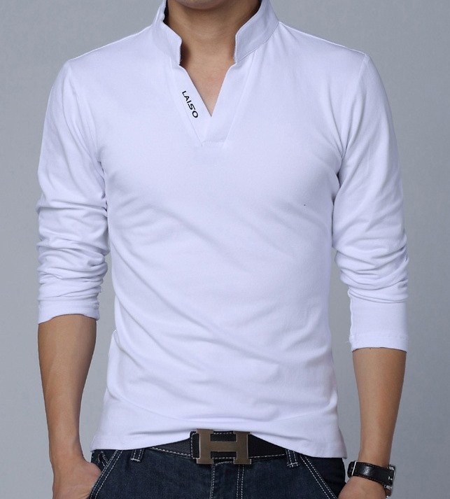 TripleClicks.com: Casual Long Sleeve Slim Fit Cotton Men's White T-Shirt