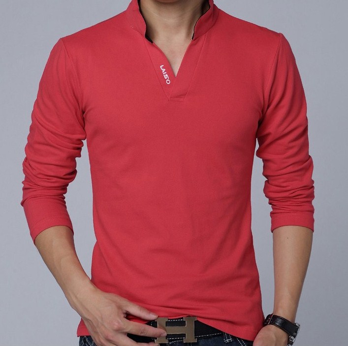 TripleClicks.com: Casual Long Sleeve Slim Fit Cotton Men's Red T-Shirt